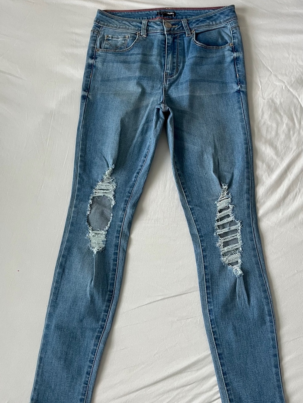 Fashion Nova Women's Ripped Medium Blue Skinny Jeans size 11